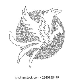Continuous one curve line drawing of adorable phoenix abstract art in circle. Single line editable stroke vector illustration of ancient mythical bird for logo, wall decor and poster print decoration