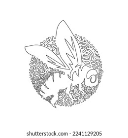 Continuous one curve line drawing of exotic bee abstract art in circle. Single line editable stroke vector illustration of marvelous bee for logo, syimbol,  wall decor and poster print decoration
