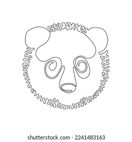 Continuous one curve line drawing of ferocious bear abstract art in circle. Single line editable stroke vector illustration of carnivorous mammals for logo, wall decor and poster print decoration