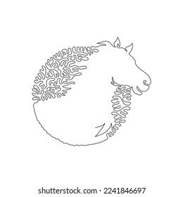 Continuous one curve line drawing of adorable horse abstract art in circle. Single line editable stroke vector illustration of friendly exotic horse for logo, wall decor and poster print decoration