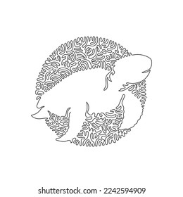 Continuous one curve line drawing of funny turtle abstract art in circle. Single line editable stroke vector illustration of hidden-necked turtles for logo, wall decor and poster print decoration