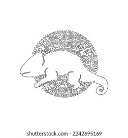 Continuous one curve line drawing of funny chameleon abstract art in circle. Single line editable stroke vector illustration of color-changing creatures for logo, wall decor, poster print decoration