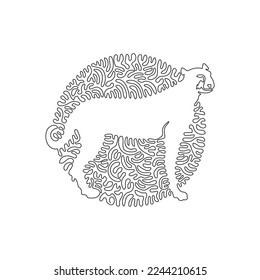 Continuous one curve line drawing. Agile body of the cheetah. Abstract art in circle. Single line editable stroke vector illustration of carnivore animal for logo, wall decor, poster print decoration
