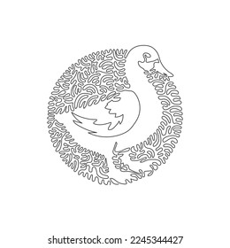 Continuous one curve line drawing of funny duck. Abstract art in circle. Single line editable stroke vector illustration of friendly pets animal for logo, wall decor and poster print decoration