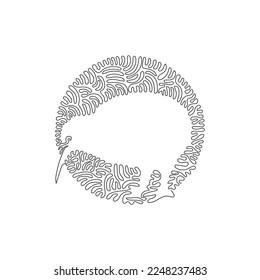 Continuous one curve line drawing of cute kiwi abstract art in circle. Single line editable stroke vector illustration of kiwi's beak is long and pliable for logo, wall decor, poster print decoration