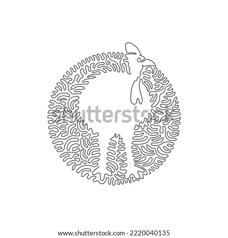 Continuous one curve line drawing of exotic cassowary abstract art in circle. Single line editable stroke vector illustration of shy birds for logo, wall decor and poster print decoration