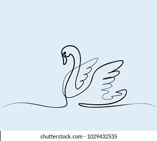 Continuous one different wide line drawing. Swan logo. Black and white vector illustration. Concept for logo, card, banner, poster, flyer