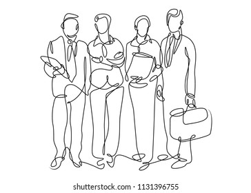 Continuous one drawn line of business team together group portrait. Businessman silhouette concept of success and cohesion in the company.