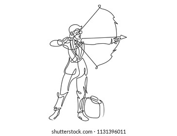 Continuous one drawn line of businessman manager silhouette shooting with a bow arrow. Businessman aiming target. Concept business vector illustration.