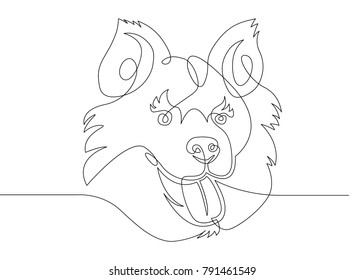 Continuous one drawn line of the logo symbol for the logo of the sitting reclining dog. The concept of wildlife, pets, veterinary.