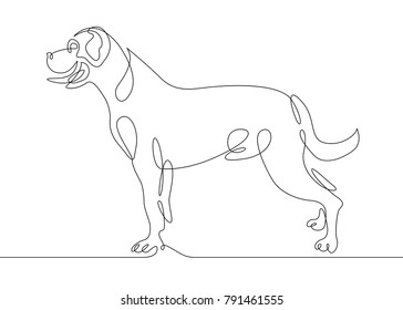 Continuous one drawn line of the logo symbol for the logo of the sitting reclining dog. The concept of wildlife, pets, veterinary.