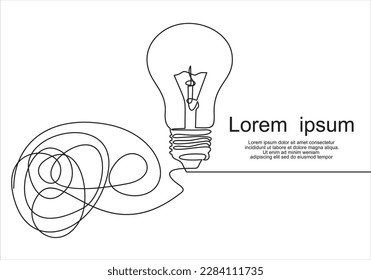 Continuo línea trazada de un hombre pensando con bombilla frente a su cabeza. Alegoría de solución y búsqueda creativa. Concepto minimalista de idea y creatividad.