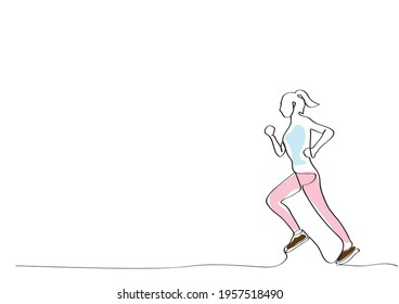 Kontinuierlich eine gezeichnete Linie. Sportlerin. Vektorgrafik.