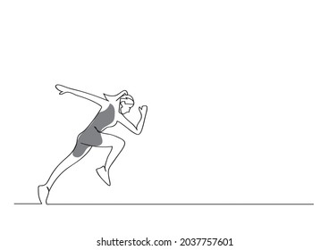 Línea continua dibujada. Mujer deportista corriendo. Ilustración vectorial.