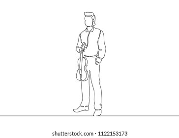continuous one drawn single line of a musician is played by a violinist male. Classical music, concert, play, violin, classical, instrument, string, music, fiddler, performer, artistic