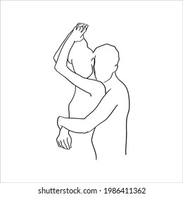 Continuous one drawn single line of romantic kiss of two