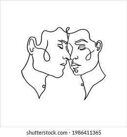 Una línea contínua de un solo beso romántico de dos