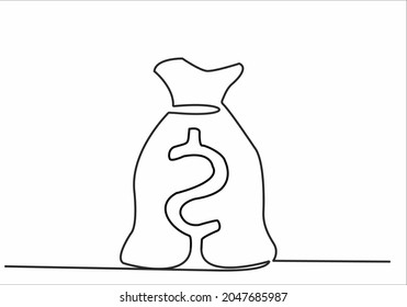 Continuous one drawn single line money bag. Concept of money storage, money, icon, bank, dollar, business, symbol, finance, vector, cash, sign, bag, currency, background, investment, banking.
