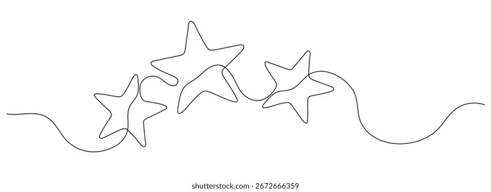Continuous one editable line of stars. Minimalistic vector drawing