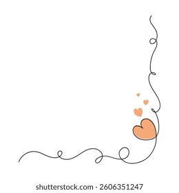 Continuous one frame line art heart isolated vector illustration on white background.