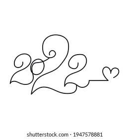 Continuous one line of 2022 year. Minimal style. Perfect for cards, party invitations, posters, stickers, clothing. Happy New Year concept