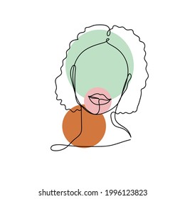 Continuous one line of abstract beautiful pretty girl woman in silhouette on a white background. Linear stylized.Minimalist.