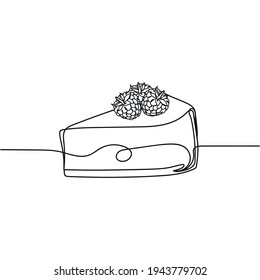 Una línea continua de tarta de queso abstracto con frambuesa. Estilo minimalista. Perfecto para tarjetas, invitaciones a fiestas, afiches, pegatinas, ropa.