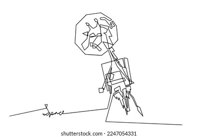 continuous one line abstract drawing a giraffe wearing an astronaut suit launches a rocket.