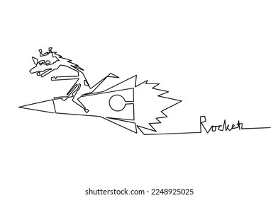 continuous one line abstract drawing of a giraffe riding a rocket