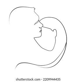 Continuous one line abstract face of woman and man couple vector illustration .Contemporary linear drawing of man woman silhouettes, hand drawn love couple, modern art poster, card, print.