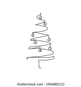 Continuous one line of abstract fir free in silhouette. Minimal style. Perfect for cards, party invitations, posters, stickers, clothing. Christmas concept