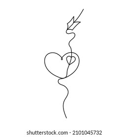 Corazón de símbolo de amor abstracto de una línea continua con flecha. Ilustración vectorial para afiches, tarjetas, banner Día de San Valentín, boda, impresión en camisa.