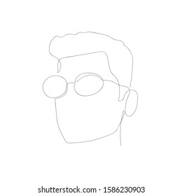 Continuous one line abstract man with glasses, side view. Vector stock illustration.