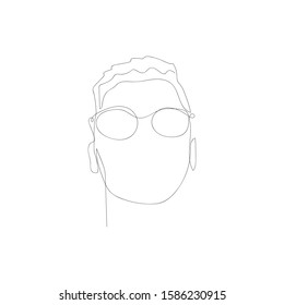 Continuous one line abstract man with glasses. Vector stock illustration.