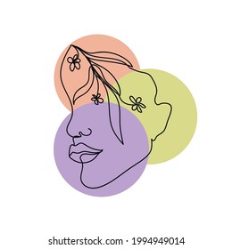 Continuous one line of abstract surreal beautiful woman in silhouette on a white background. Linear stylized.Minimalist. Beauty