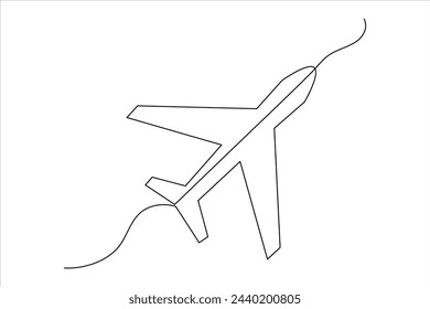 Ilustración de arte vectorial de contorno de icono de avión de una línea continua 
