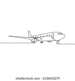 Continuous one line airplane. Vector illustration.