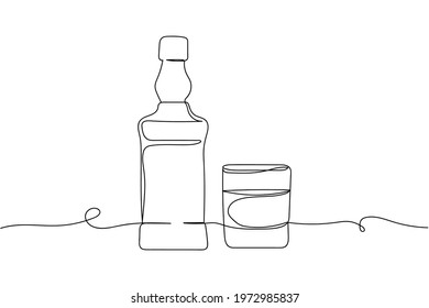 Continuous one line of alcoholic drink in silhouette. Linear stylized. Minimal style.