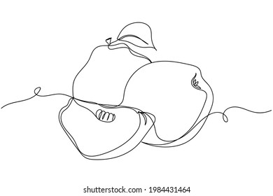 Continuous One Line Of Apple Quince A Piece Of Quince In Silhouette. Linear Stylized.Minimalist. Fruit Food Concept