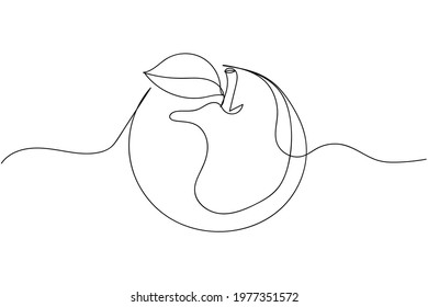 Continuous one line of apple in silhouette. Linear stylized. Minimalist. Fruits concept