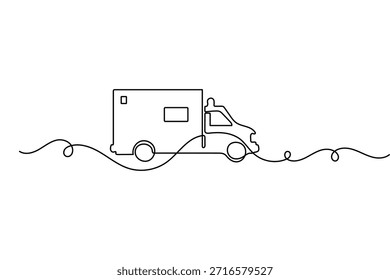 Arte continuo de una línea de un Vector del camión de la emergencia de la ambulancia con diseño estético minimalista limpio