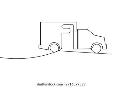 Arte continuo de una línea de un Vector del camión de la emergencia de la ambulancia con diseño estético minimalista limpio