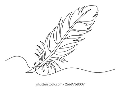 Ilustração de contorno abstrato isolada minimalista de pena de uma linha de arte de pássaro