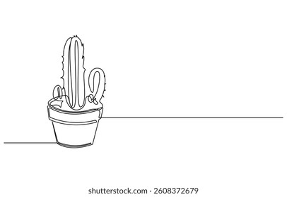 Continuous one line art cactus plant