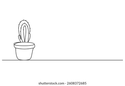 Continuous one line art cactus plant