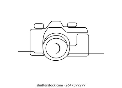 Continuous one line art of camera vector illustration premium vector icon
