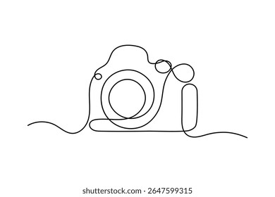 Continuous one line art of camera vector illustration premium vector icon
