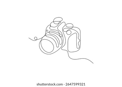 Continuous one line art of camera vector illustration premium vector icon
