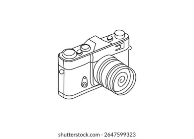 Continuous one line art of camera vector illustration premium vector icon
