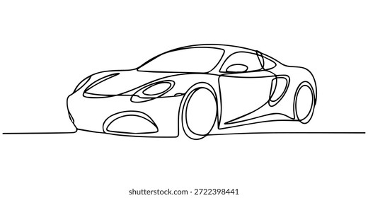 Ilustración vectorial continua de una línea del coche del arte, dibujo continuo de una línea del icono del Vector del coche. Carro de ciudad moderno dibujo continuo de una línea. Minimalista Ilustración vectorial de boceto lineal negro.